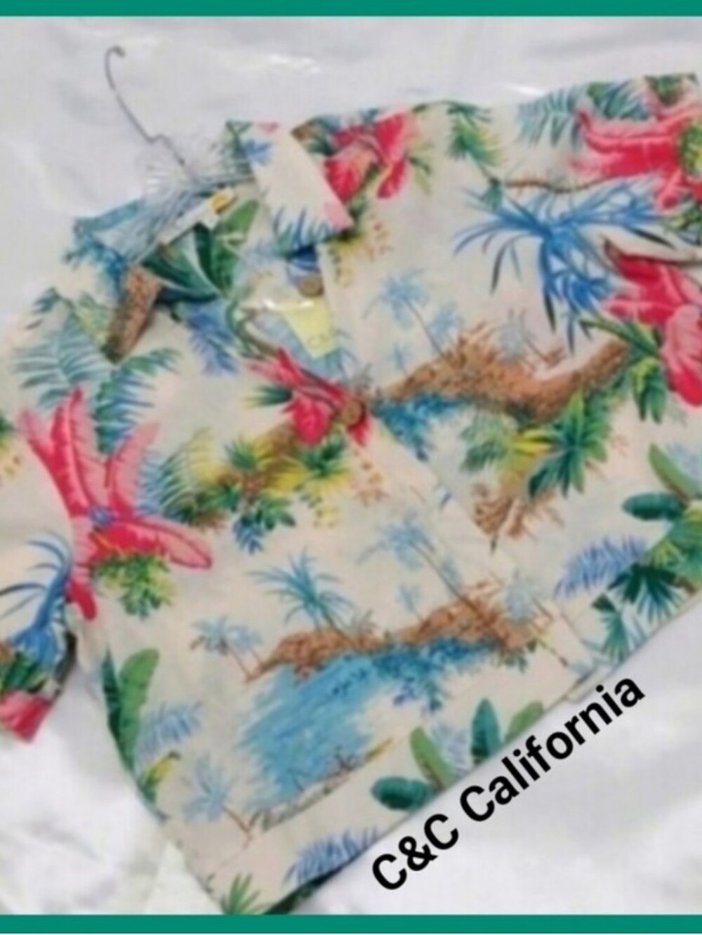 C&C California Cropped Tropical Print Jacket in Multi-Color XS Linen Blend